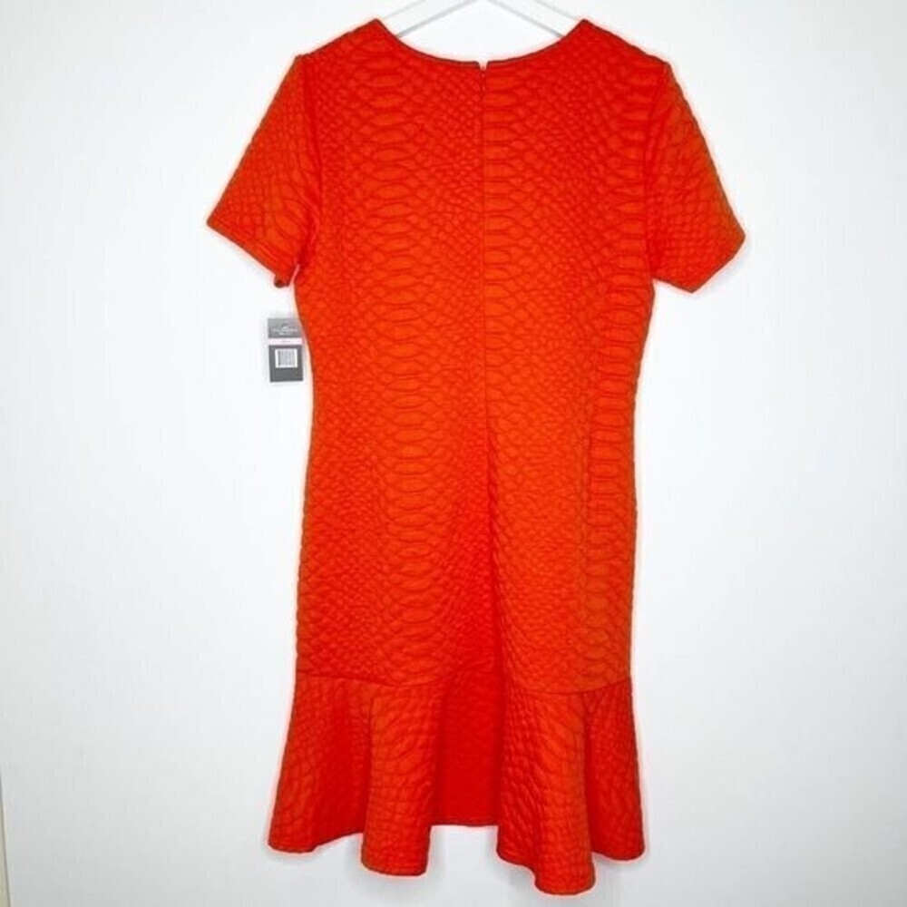 SHARAGANO Orange Textured Knit Ruffle Hem Dress  - Picture 6 of 7